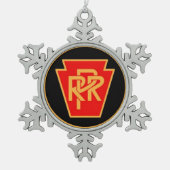 ペンシルバニアの鉄道ロゴ、黒及び金ゴールド スノーフレークピューターオーナメント (正面)