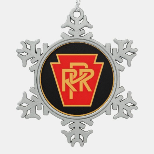 ペンシルバニアの鉄道ロゴ、黒及び金ゴールド スノーフレークピューターオーナメント (正面)