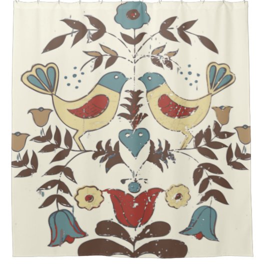 ペンシルバニアオランダアミッシュヘックスサインバードアメリカーナ シャワーカーテン (正面)