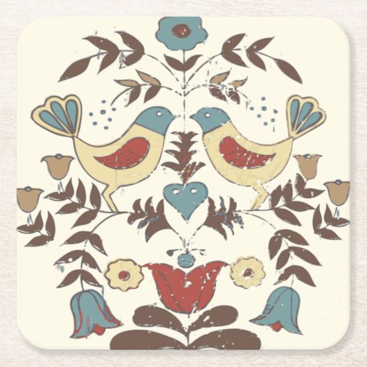 ペンシルバニアオランダアミッシュヘックスサインバードアメリカーナ スクエアペーパーコースター (正面)