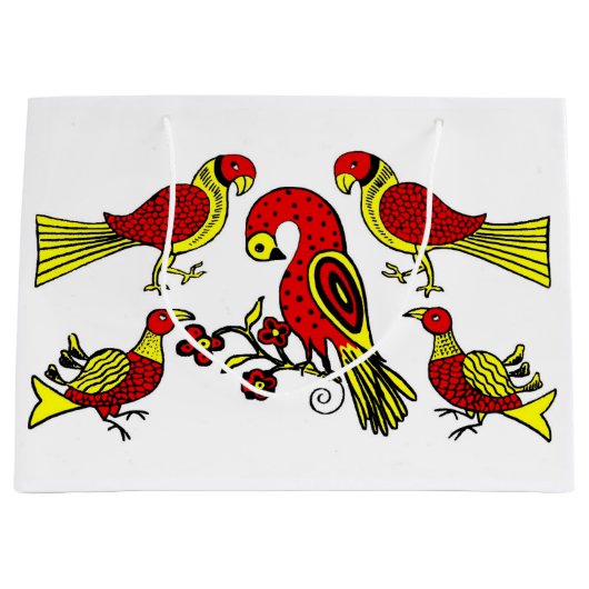 ペンシルバニアフォーク芸術鳥プリント ラージペーパーバッグ (正面)