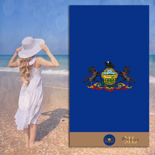 ペンシルバニアモノグラムの州旗/ビーチタオル ビーチタオル