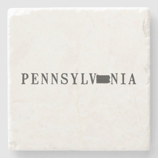ペンシルバニア州の名前州の形をした文字ワードアート ストーンコースター (正面)