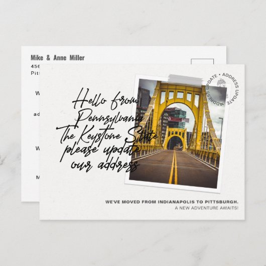 ペンシルバニア州の目的地の移動発表 インビテーションポストカード (正面/裏面)