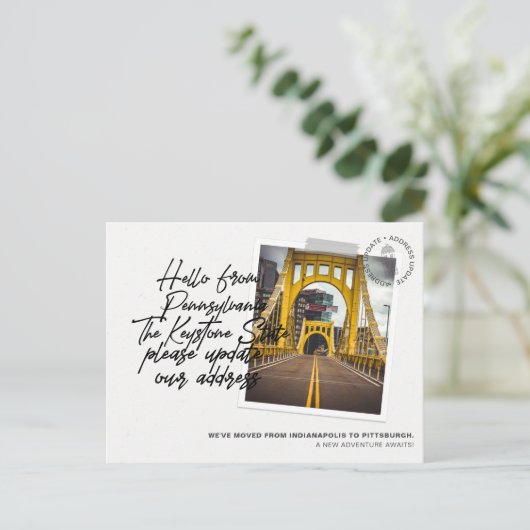 ペンシルバニア州の目的地の移動発表 インビテーションポストカード (スタンド正面)