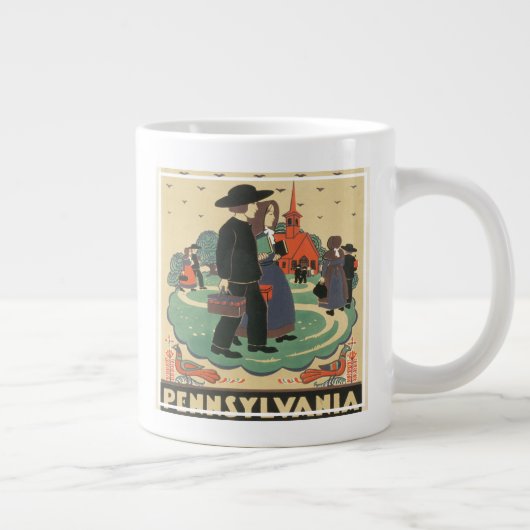 ペンシルバニア州を促進するヴィンテージ旅行ポスター ジャンボコーヒーマグカップ (右)