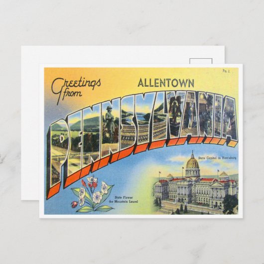 ペンシルバニア州アレンタウンからの挨拶 ポストカード (正面/裏面)