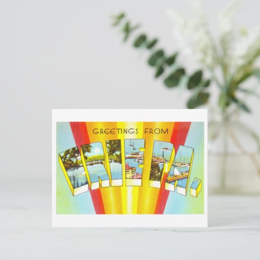 ペンシルバニア州エリーからのヴィンテージの挨拶 ポストカード (スタンド正面)