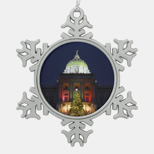 ペンシルバニア州キャピトルクリスマスツリーライト スノーフレークピューターオーナメント (正面)