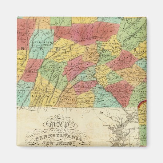 ペンシルバニア州ニュージャージーとデラウェアの地図 マグネット (正面)