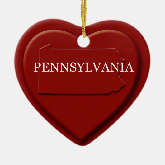 ペンシルバニア州ハート地図クリスマス装飾品 セラミックオーナメント (正面)