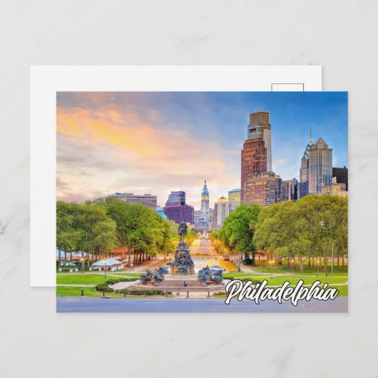 ペンシルバニア州フィラデルフィアの夕日 ポストカード (正面/裏面)