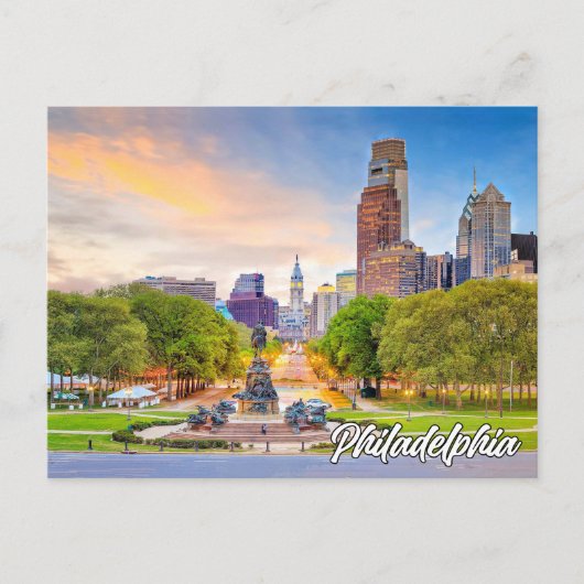 ペンシルバニア州フィラデルフィアの夕日 ポストカード (正面)