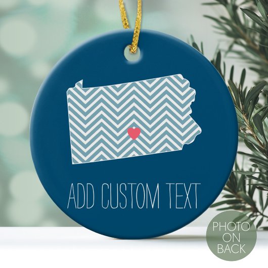 ペンシルバニア州マップカスタム(ハートと名前あり) セラミックオーナメント