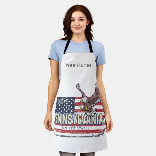 ペンシルバニア州マップ統一された州ヴィンテージUSA エプロン (着用した状態)