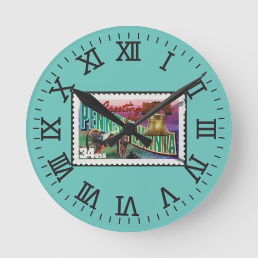 ペンシルバニア州切手からの挨拶 ラウンド壁時計 (正面)