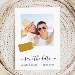 ペンシルバニア州地図フォトウェディング日付カードを保存 セーブザデート