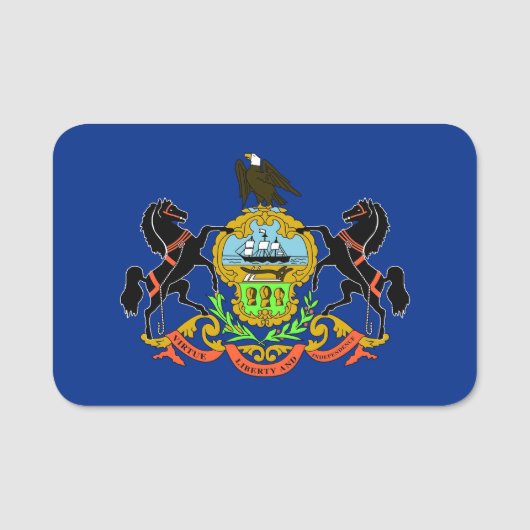 ペンシルバニア州旗を持つ愛国的な名前タグ 名札 (正面)