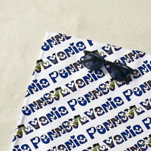 ペンシルバニア州旗タイポグラフィパターンUSA ビーチタオル (インサイチュ)