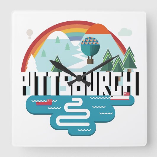 ペンシルバニア州,ピッツバーグ | Cityscapeデザイン スクエア壁時計 (正面)