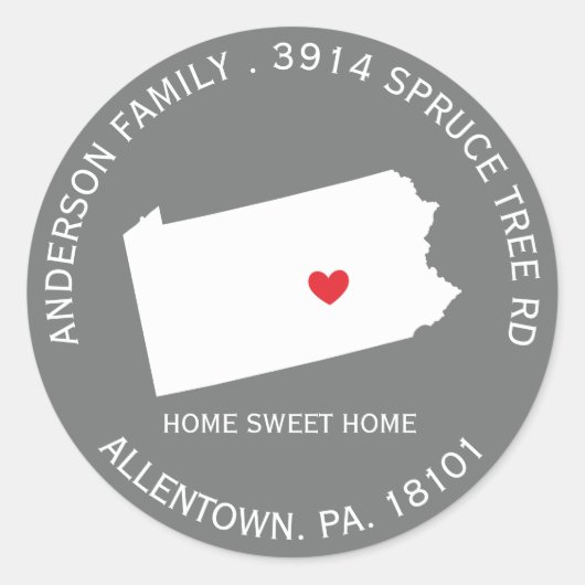 ペンシルバニア州 |新しい住所ラベルのシール ラウンドシール (正面)