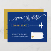 ペンシルバニア結婚式の日付マップのポストカードを保存 ポストカード (正面/裏面)