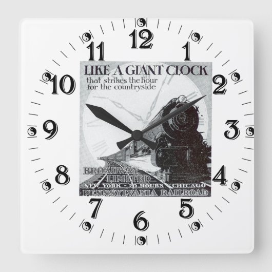 ペンシルバニア鉄道ブロードウェイ有限会社1929 スクエア壁時計 (正面)