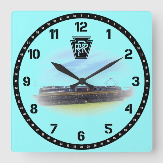 ペンシルバニア鉄道GG-1 #4800サイドビューラージC スクエア壁時計 (正面)