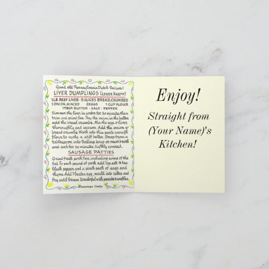 ペンシルバニア・ダッチの食器棚のレバーゆで団子/Saus シーズンカード (内部)