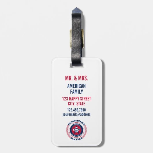 ペンシルバパーソナライズされたニア州ギフト荷物タグ ラゲッジタグ (裏面縦)