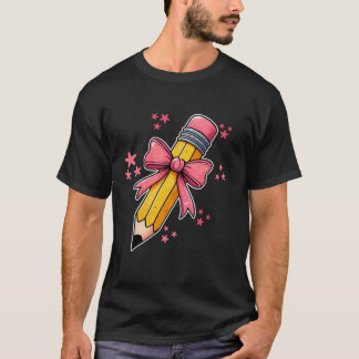 ペンシルピンクコケットボウ先生学生バックトS Tシャツ