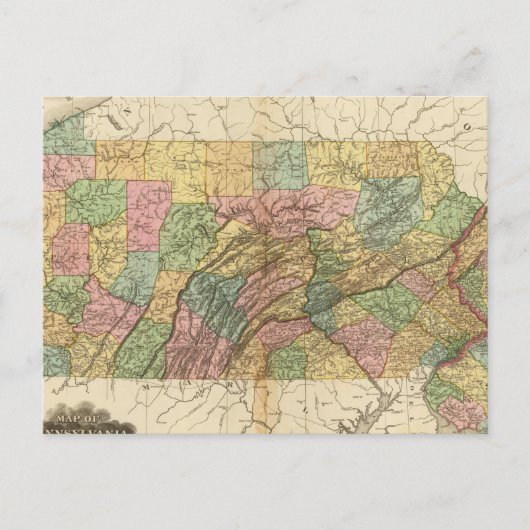 ペンシルベニアとニュージャージーの地図 ポストカード (正面)