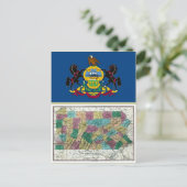 ペンシルベニアの地図と州旗 ポストカード (スタンド正面)