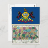 ペンシルベニアの地図と州旗 ポストカード (正面/裏面)