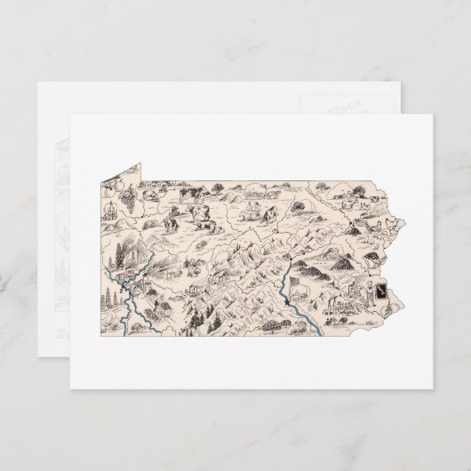 ペンシルベニアヴィンテージ写真マップアンティーク図 ポストカード (正面/裏面)