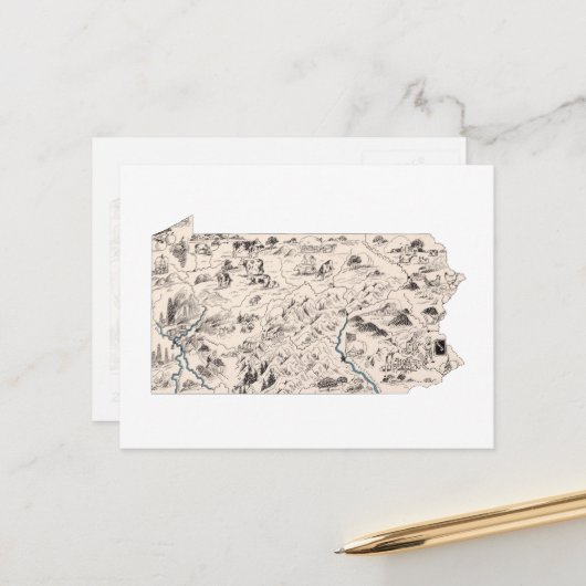 ペンシルベニアヴィンテージ写真マップアンティーク図 ポストカード (正面/裏面インサイチュ)