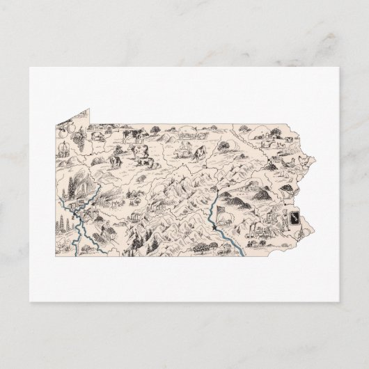 ペンシルベニアヴィンテージ写真マップアンティーク図 ポストカード (正面)