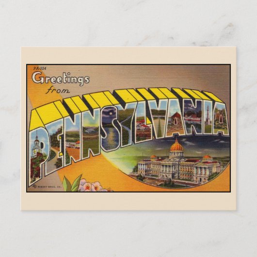 ペンシルベニア州からのグリーティングカード 大型レター ポストカード (正面)