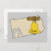 ペンシルベニア州の地図とリバティ・ベルの漫画アート ポストカード (正面/裏面)