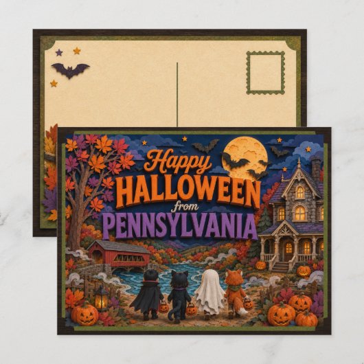 ペンシルベニア州の子供たちからハッピーハロウィン ポストカード (正面/裏面)