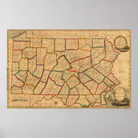 ペンシルベニア州の州の地図 ポスター (正面)