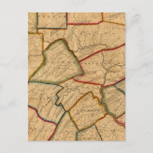 ペンシルベニア州の州の地図 ポストカード (正面)