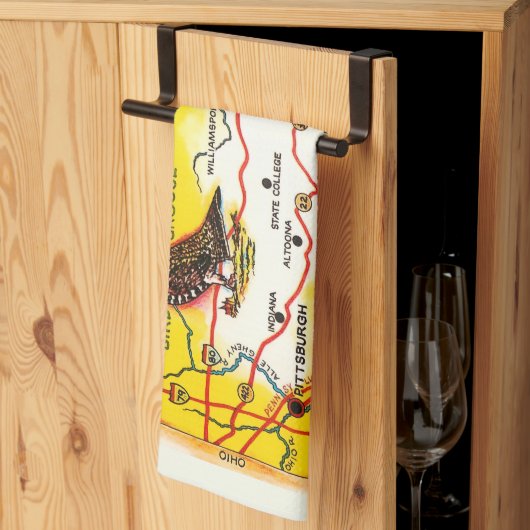 ペンシルベニア州の絵葉書地図 キッチンタオル (三つ折り)