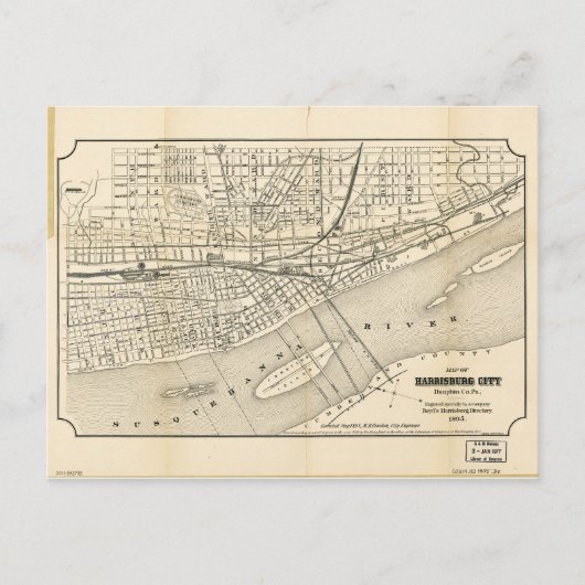 ペンシルベニア州ハリスバーグの地図（1895年） ポストカード (正面)