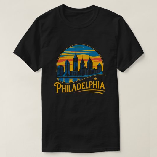 ペンシルベニア州フィラデルフィア市アメリカ合衆国のスカイライン Tシャツ (デザイン正面)