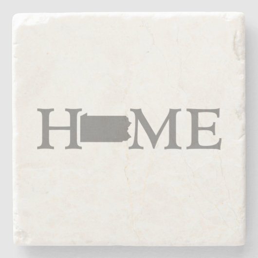 ペンシルベニア州ホーム州マップのシェイプされた文字ワードアート ストーンコースター (正面)