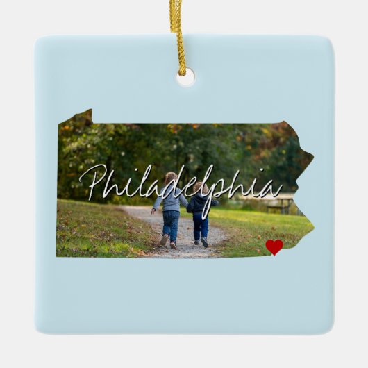 ペンシルベニア州写真の挿入と町名 セラミックオーナメント (正面)