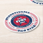 ペンシルベニア赤白青タイポグラフィ ラウンドペーパーコースター (アングル)