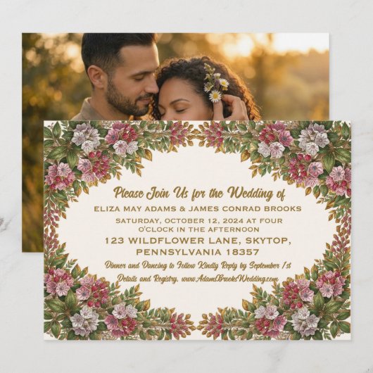 ペンシルベニア・マウンテンローレルの結婚式招待状 セーブザデート (正面/裏面)