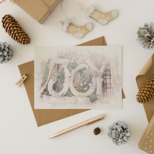 ペンシル素朴スケッチJOYクリスマスアートホリデーカー シーズンカード